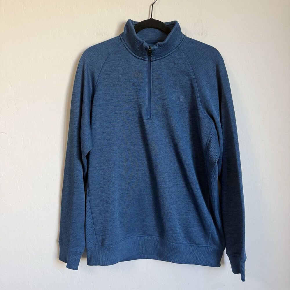 Under Armour Storm Mens LG 1/4 Zip Blue Fleece Pullover Sweater Cold Gear Golf